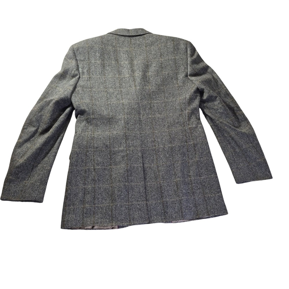 Evan-Picone Pure Wool Blazer 38L Mens Grey Herringbone Windowpane Sport Coat VTG - Picture 4 of 8